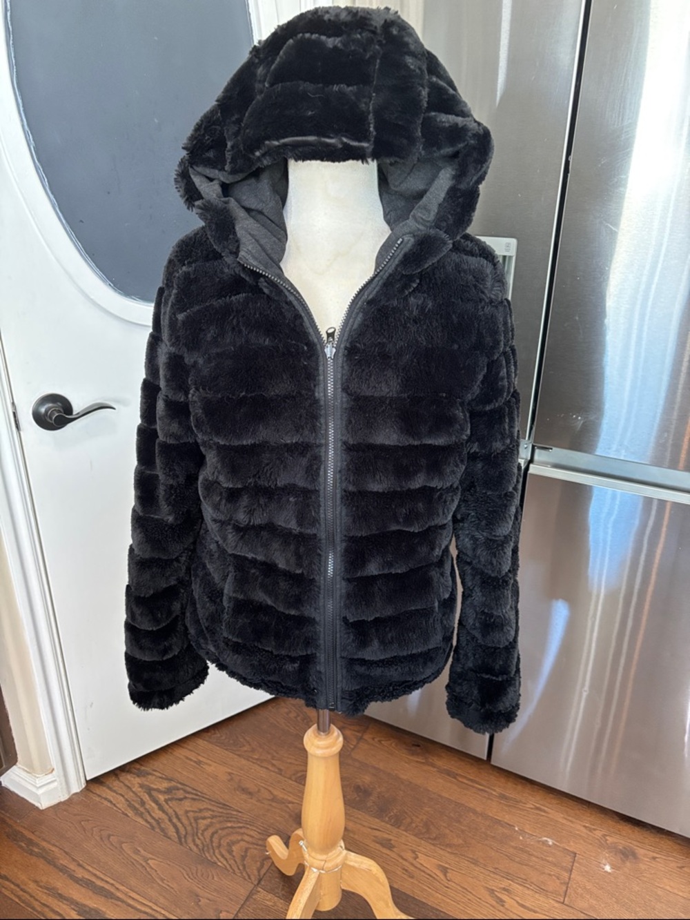 Be Boundless Black Faux Fur Hooded Puffer Jacket Reversible